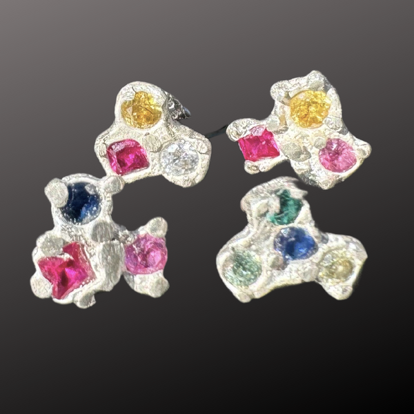 Imperfectus studs - Silver and synthetic sapphires stud earrings