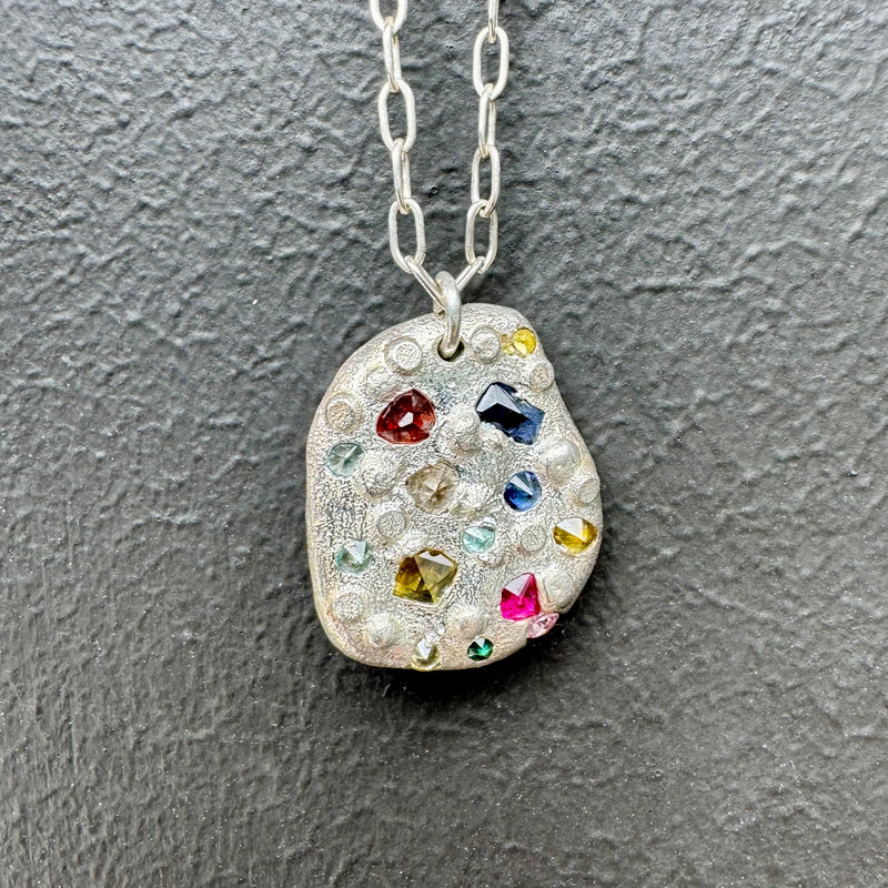 Intoxicating 2 - Silver and synthetic sapphire emerald pendant necklace