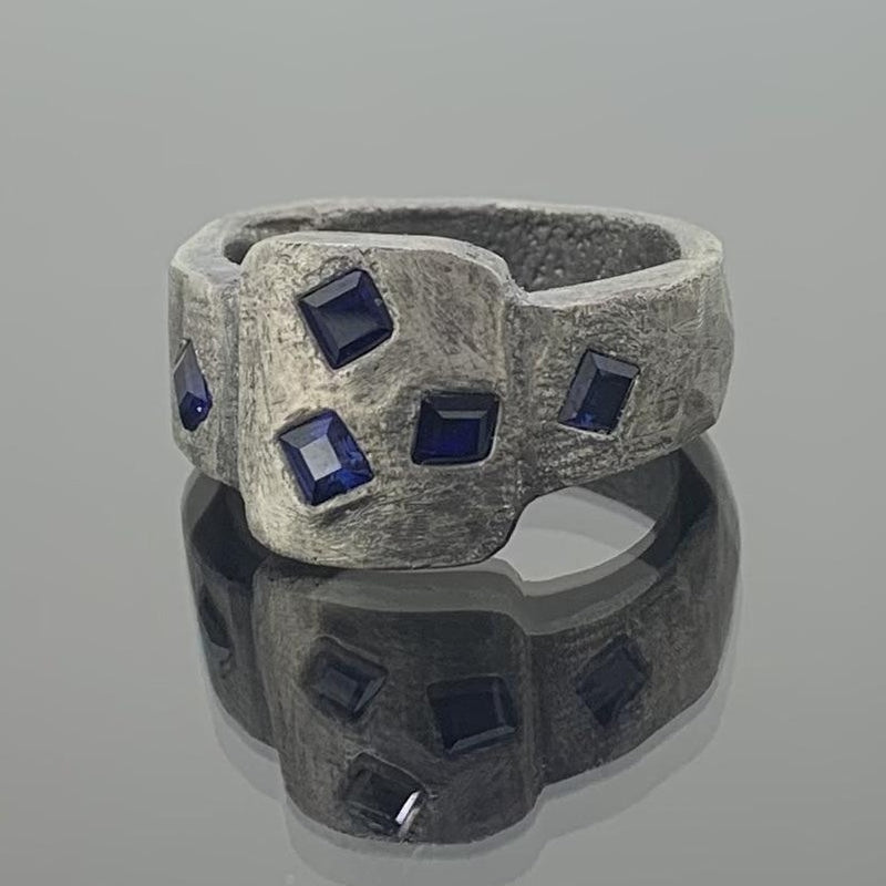 Bob - Oxidised silver & sapphire ring