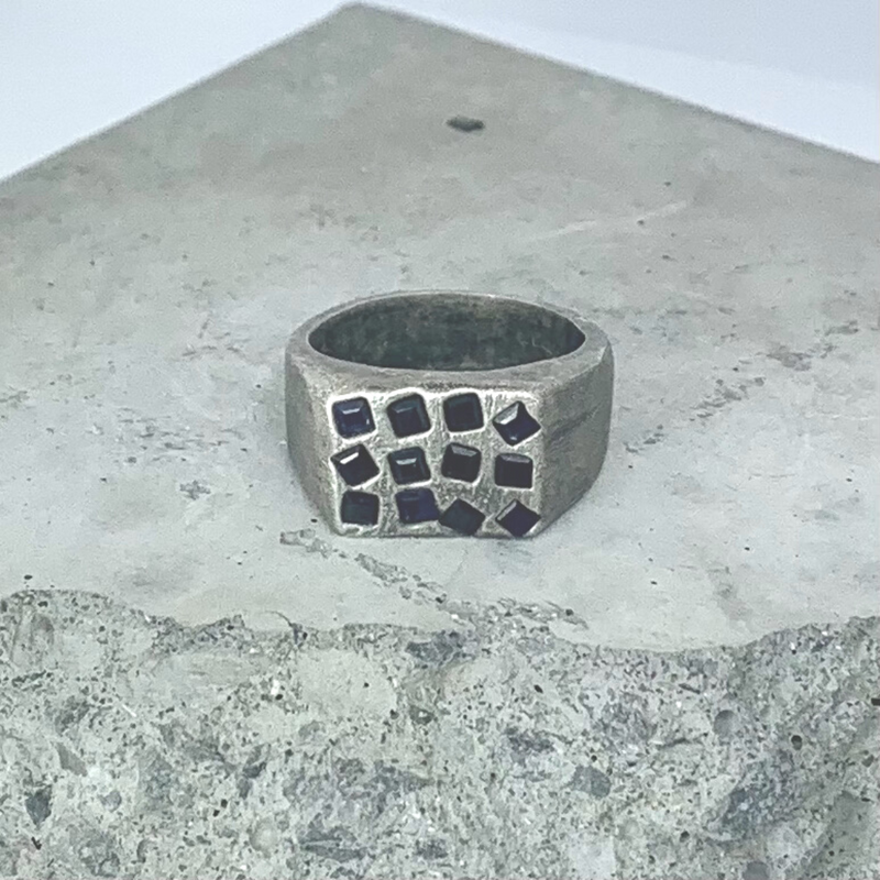 Out of Line - Silver and sapphire ring