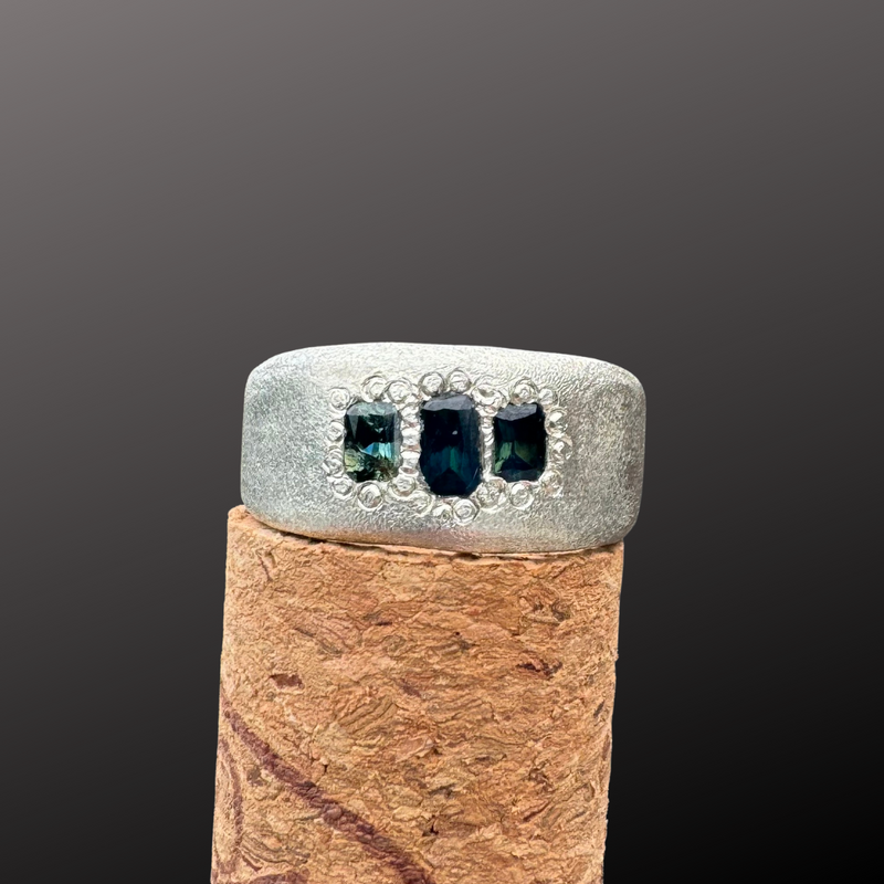 Alan - Silver and natural sapphires cigar band ring