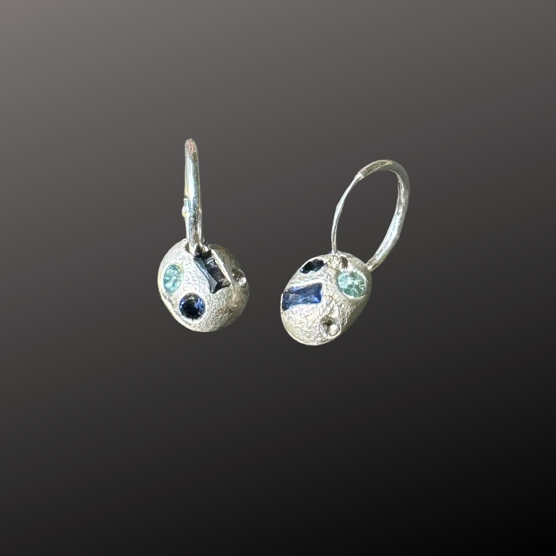 Oval Swingers (large) - Silver and lab grown sapphires earrings