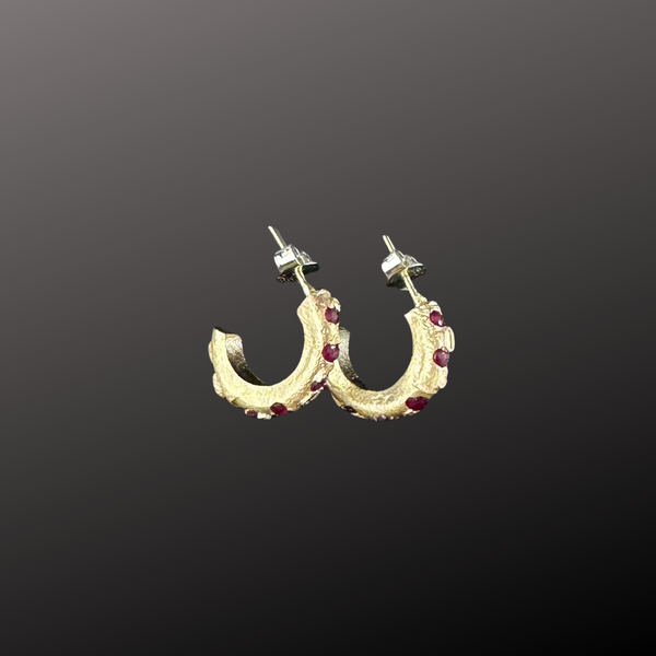 Julia - Gold and ruby huggie earrings