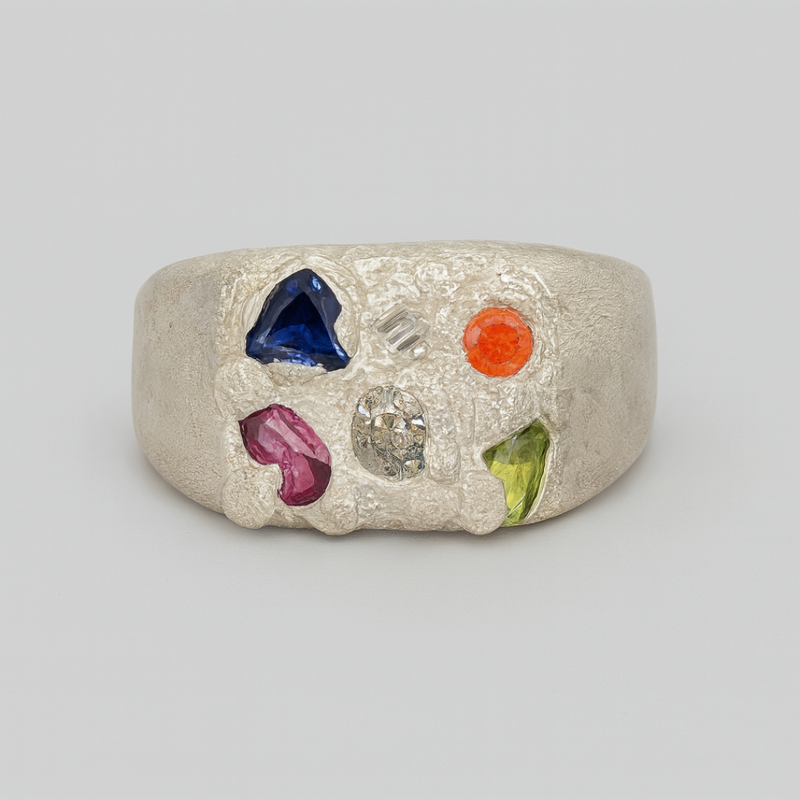 Shapes - Silver & lab-grown gemstones signet ring