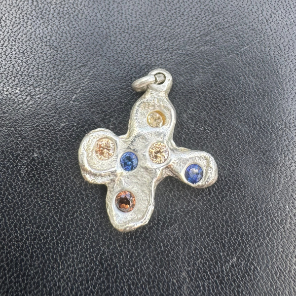 Petal - silver and synthetic sapphire charm pendant