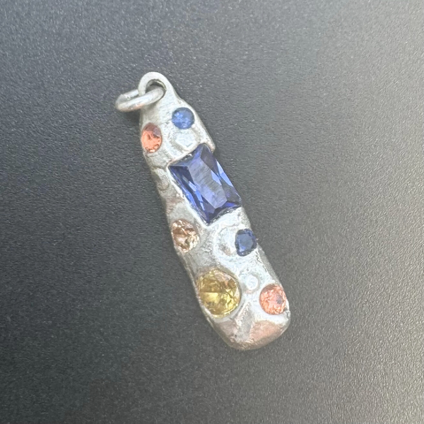 Droplet - Silver and synthetic sapphires charm pendant