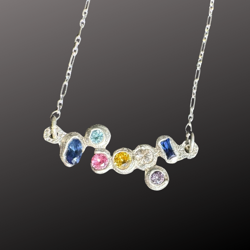 Bubbles - Silver and synthetic sapphires pendant necklaces