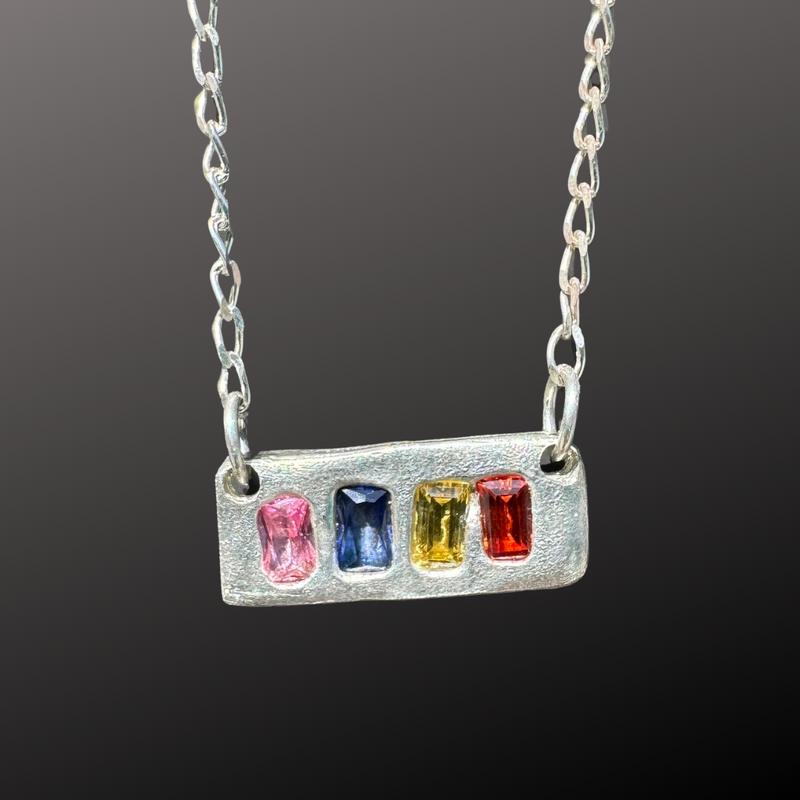 Angel Numbers - Silver and Sapphire Bar Pendant Necklaces