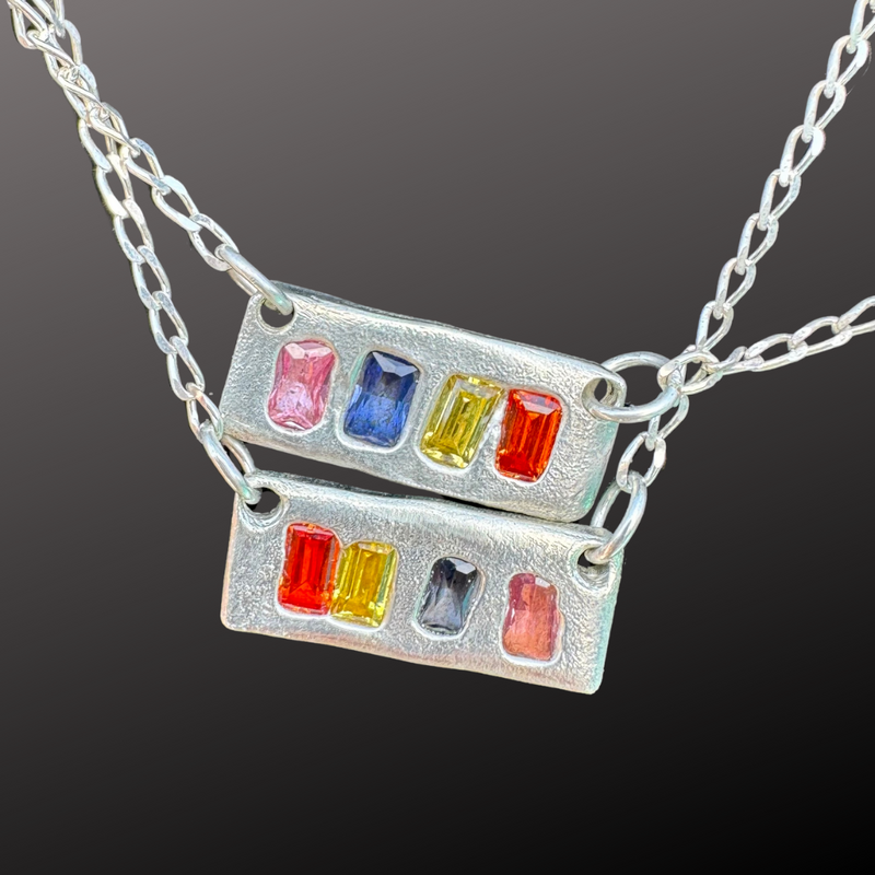 Angel Numbers - Silver and Sapphire Bar Pendant Necklaces