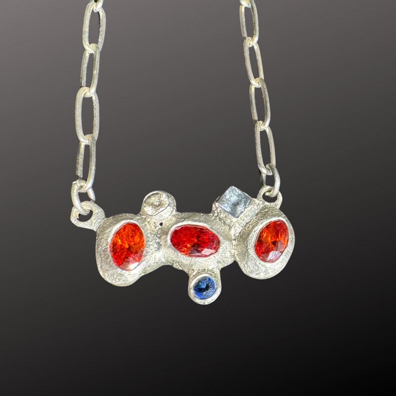 Bubbles - Silver and synthetic sapphires pendant necklaces