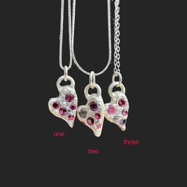 Valentines - Silver & lab grown sapphires pendant necklace