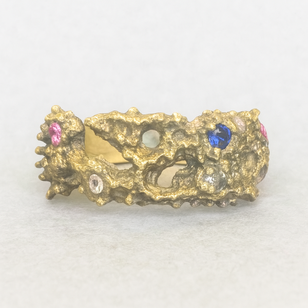 Sea Life - Gold plated silver cigar band & lab-grown sapphires ring