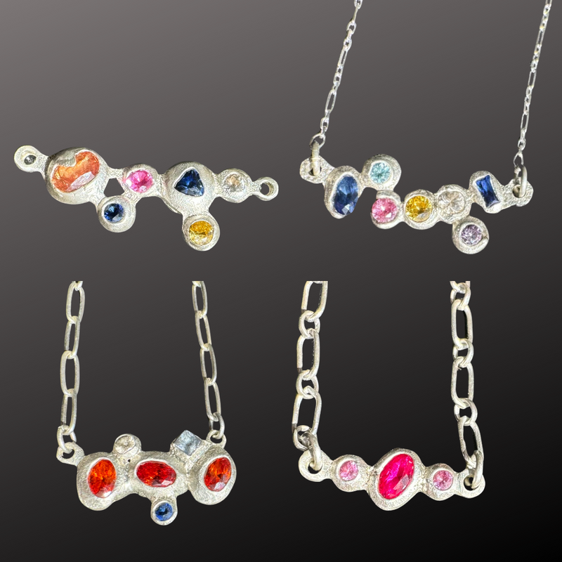 Bubbles - Silver and synthetic sapphires pendant necklaces