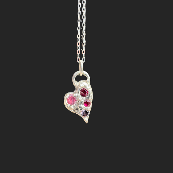 Valentines - Silver & lab grown sapphires pendant necklace