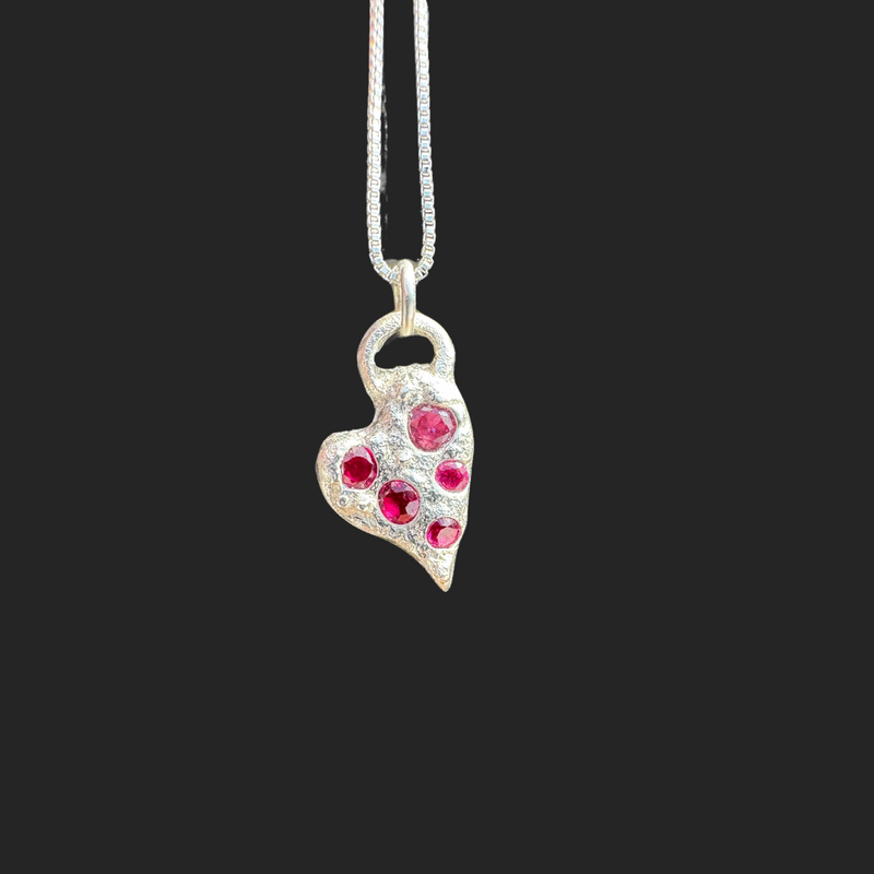 Valentines - Silver & lab grown sapphires pendant necklace