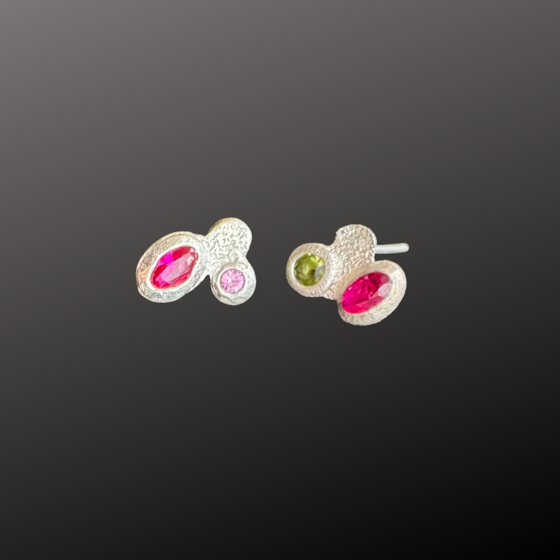 Brook - Silver and synthetic sapphire stud earrings