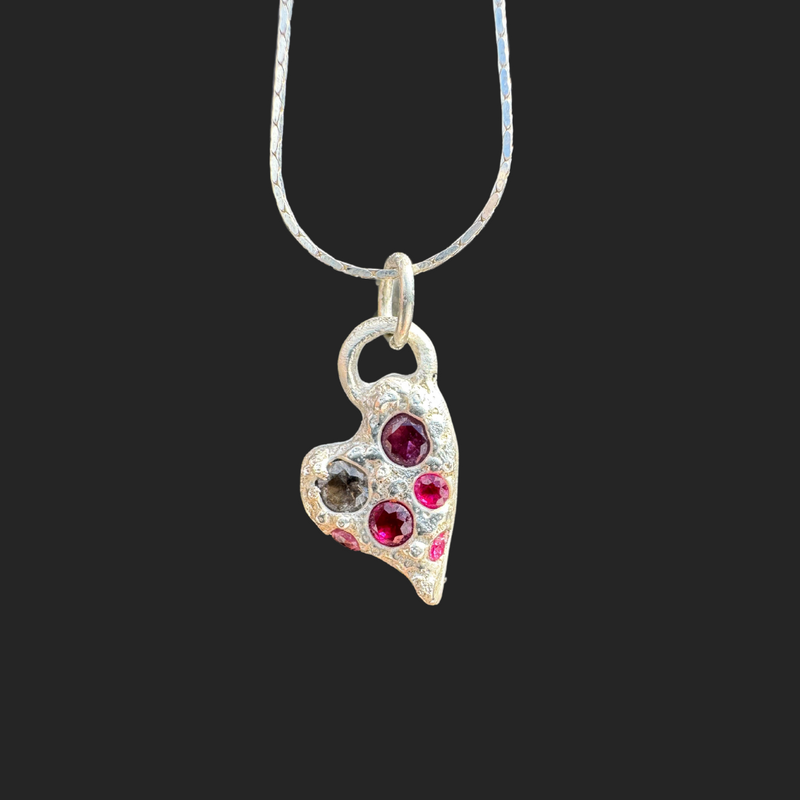 Valentines - Silver & lab grown sapphires pendant necklace