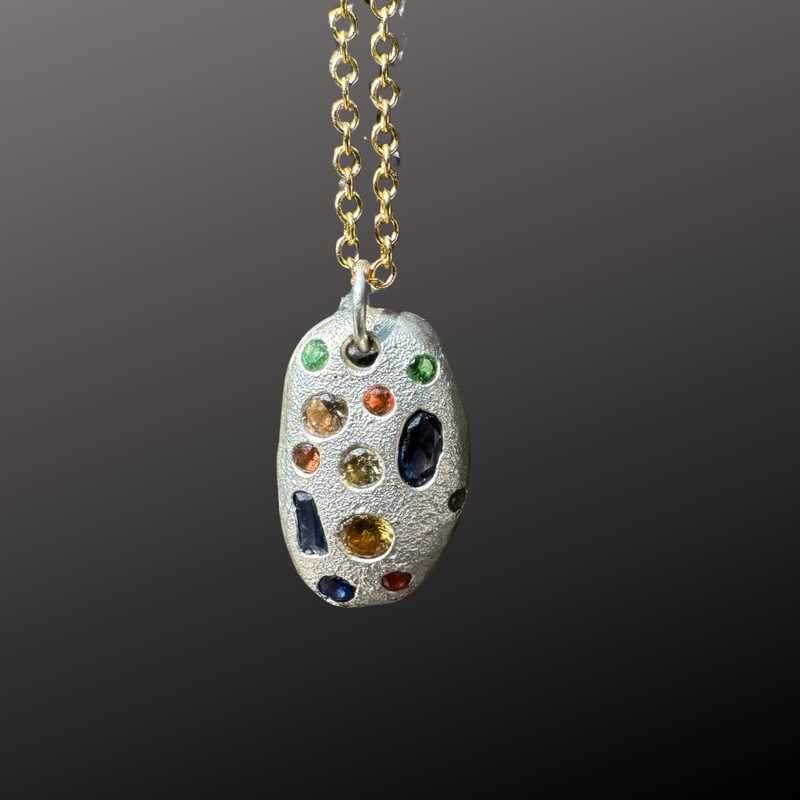 All Sorts - Silver and lab grown sapphires pendant necklace