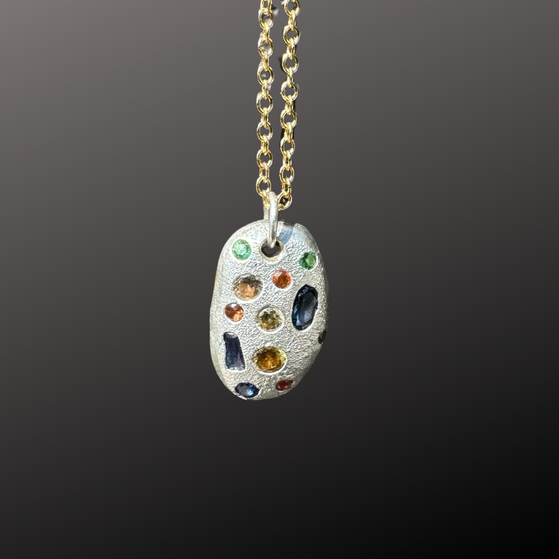 All Sorts - Silver and lab grown sapphires pendant necklace