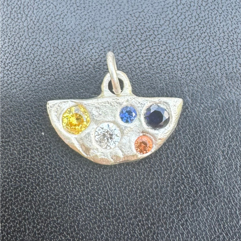 Half Circle (yellow) - Silver and synthetic sapphires charm pendant