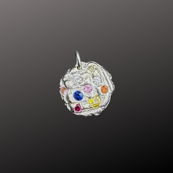 Constellation Series - Silver and lab grown sapphires disc pendant