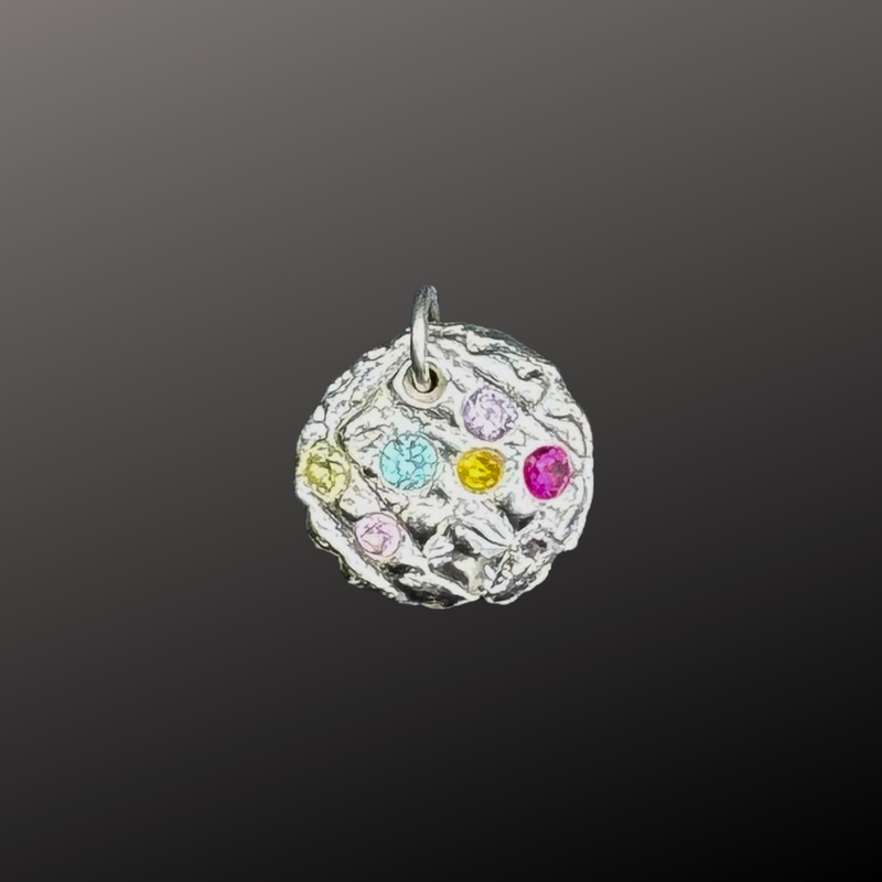 Constellation Series - Silver and lab grown sapphires disc pendant