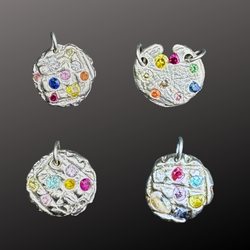 Constellation Series - Silver and lab grown sapphires disc pendant