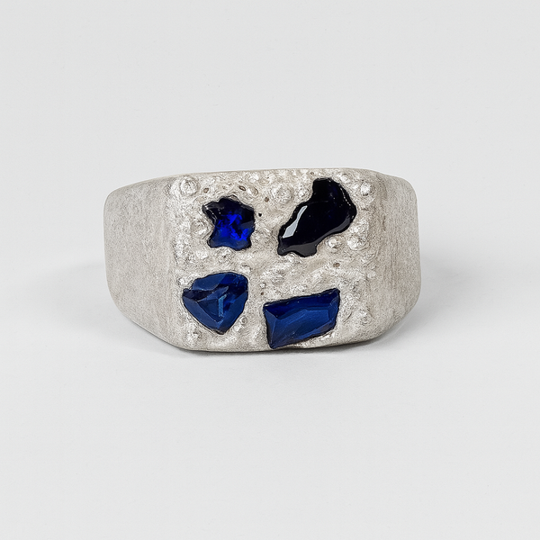 Poppy - Silver signet and lab grown sapphires ring