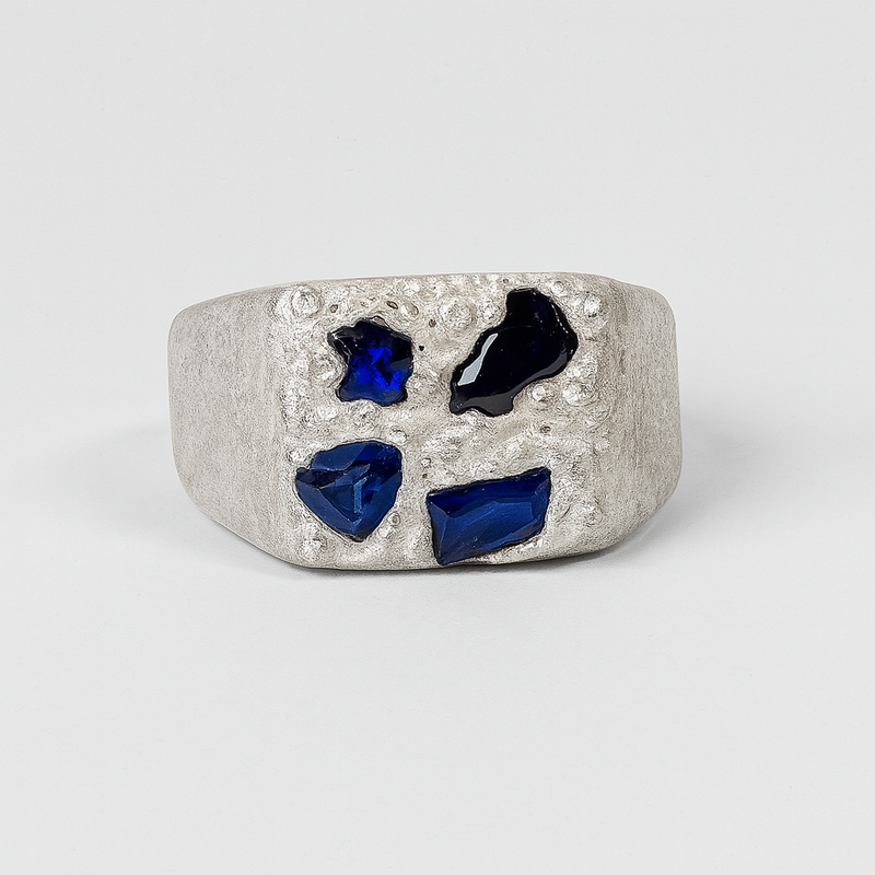 Poppy - Silver signet and lab grown sapphires ring