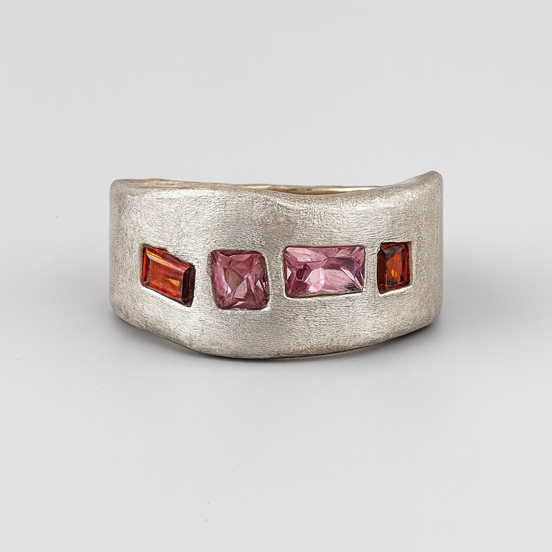 Waves - Silver and lab grown sapphires wide band