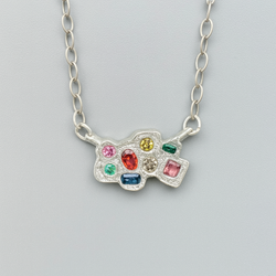 Imperfectus 2 - Silver and synthetic sapphires emerald pendant necklace