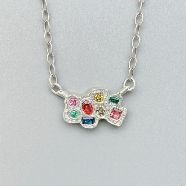 Imperfectus 2 - Silver and synthetic sapphires emerald pendant necklace