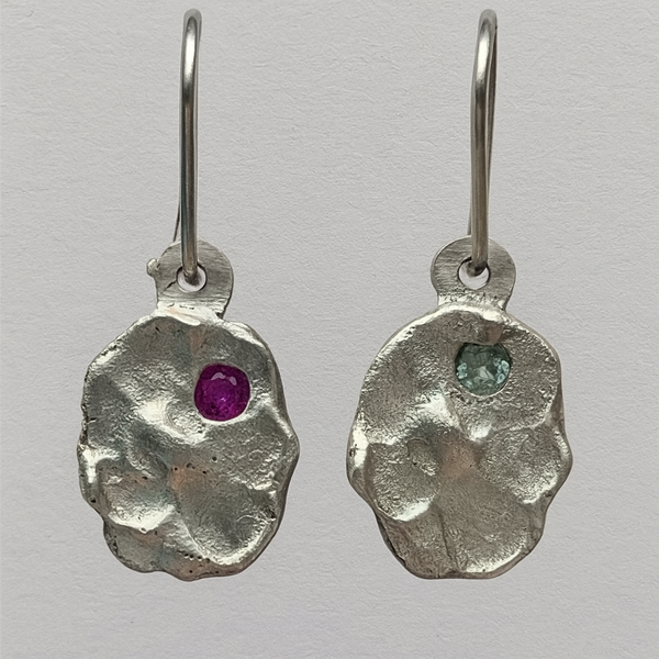 Impasto - Silver and synthetic sapphire drop earrings