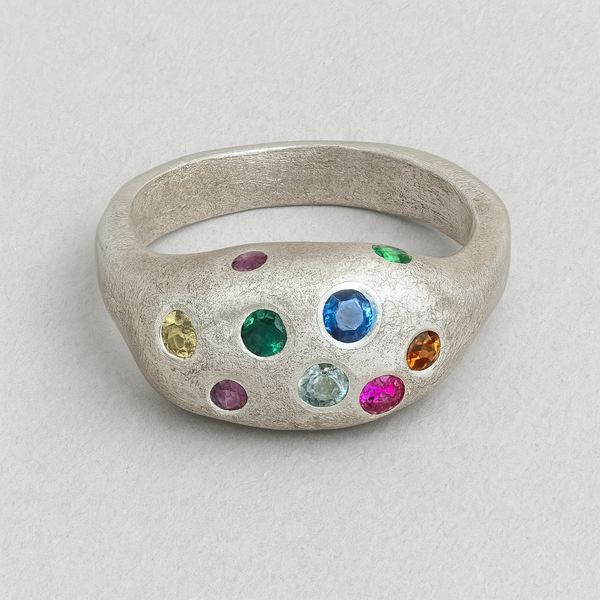 Equinox - Silver and lab grown sapphires ring