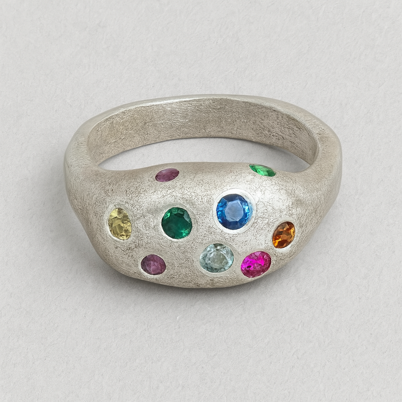 Equinox - Silver and lab grown sapphires ring