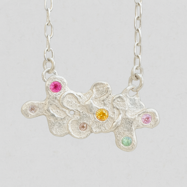 Bouquet - Silver and synthetic sapphires pendant necklace