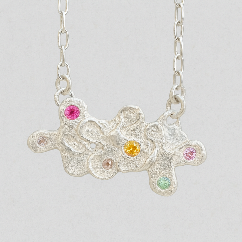 Bouquet - Silver and synthetic sapphires pendant necklace