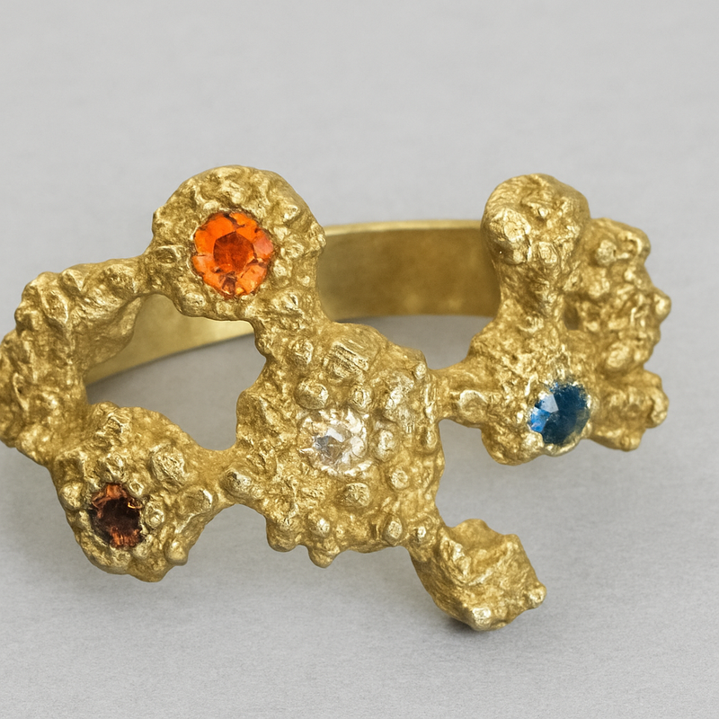 Coral - Gold plated silver ring with lab-grown sapphires