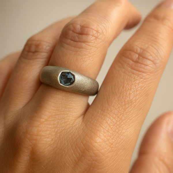 Rest (oval) - Silver & Oval Moissanite Dome Ring