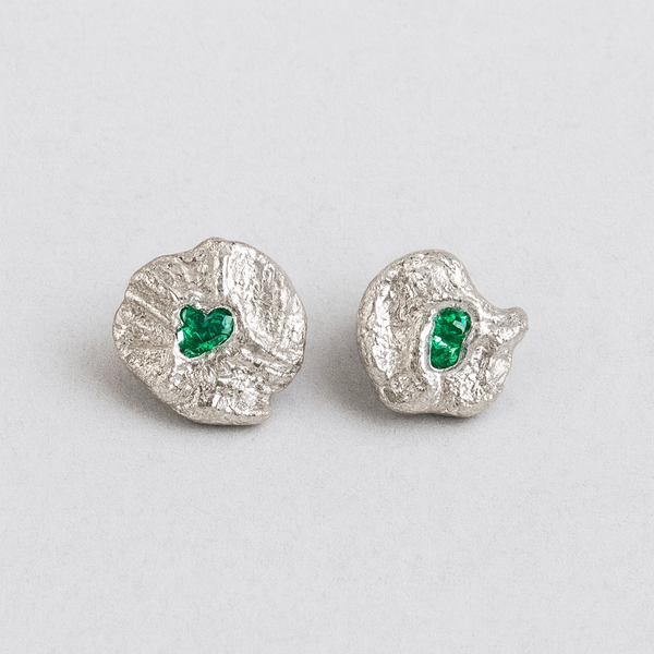 Twirl - Silver & Lab-Grown Emerald Stud Earrings