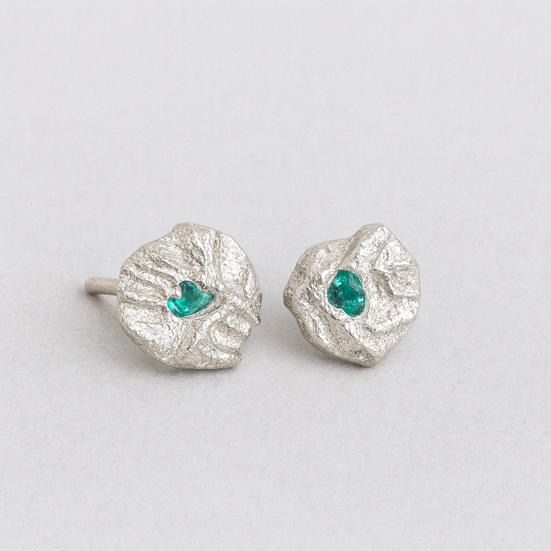 Twirl - Silver & Lab-Grown Emerald Stud Earrings