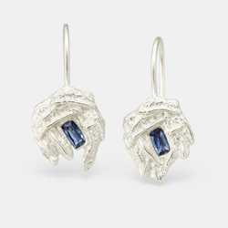 Icicle Huggie Earrings - Silver & Lab-Grown Sapphire drop earrings