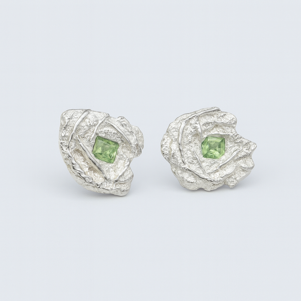 Icicle Green Studs - Silver & Natural Sapphire Stud Earrings