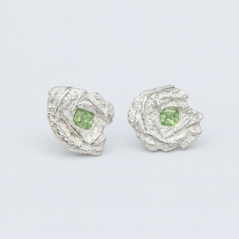 Icicle Green Studs - Silver & Natural Sapphire Stud Earrings