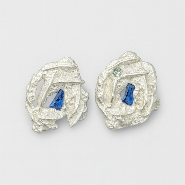 Icicle Multi-Gemstone Studs - Silver & Lab-Grown Sapphire Stud Earrings
