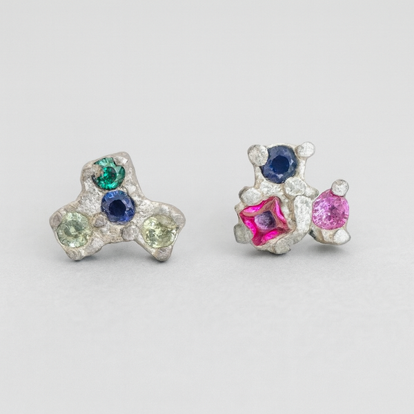 Imperfectus studs - Silver and synthetic sapphires stud earrings