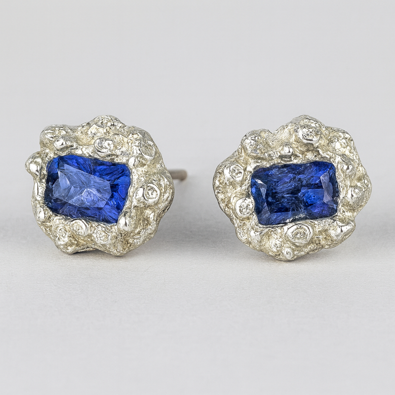 Coral - Silver and lab grown stud earrings