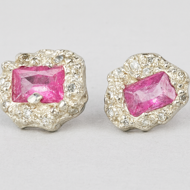 Coral - Silver and lab grown stud earrings
