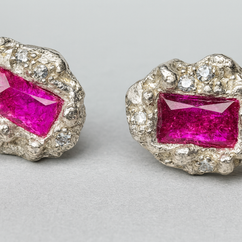 Coral - Silver and lab grown stud earrings