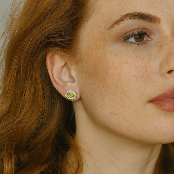 Coral - Silver and lab grown stud earrings